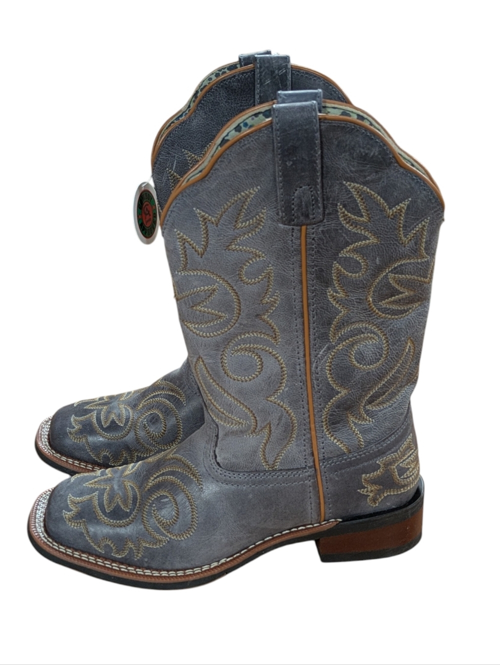 Laredo Ella Blue Embroidered Square Toe Western Cowboy Boots Size 7